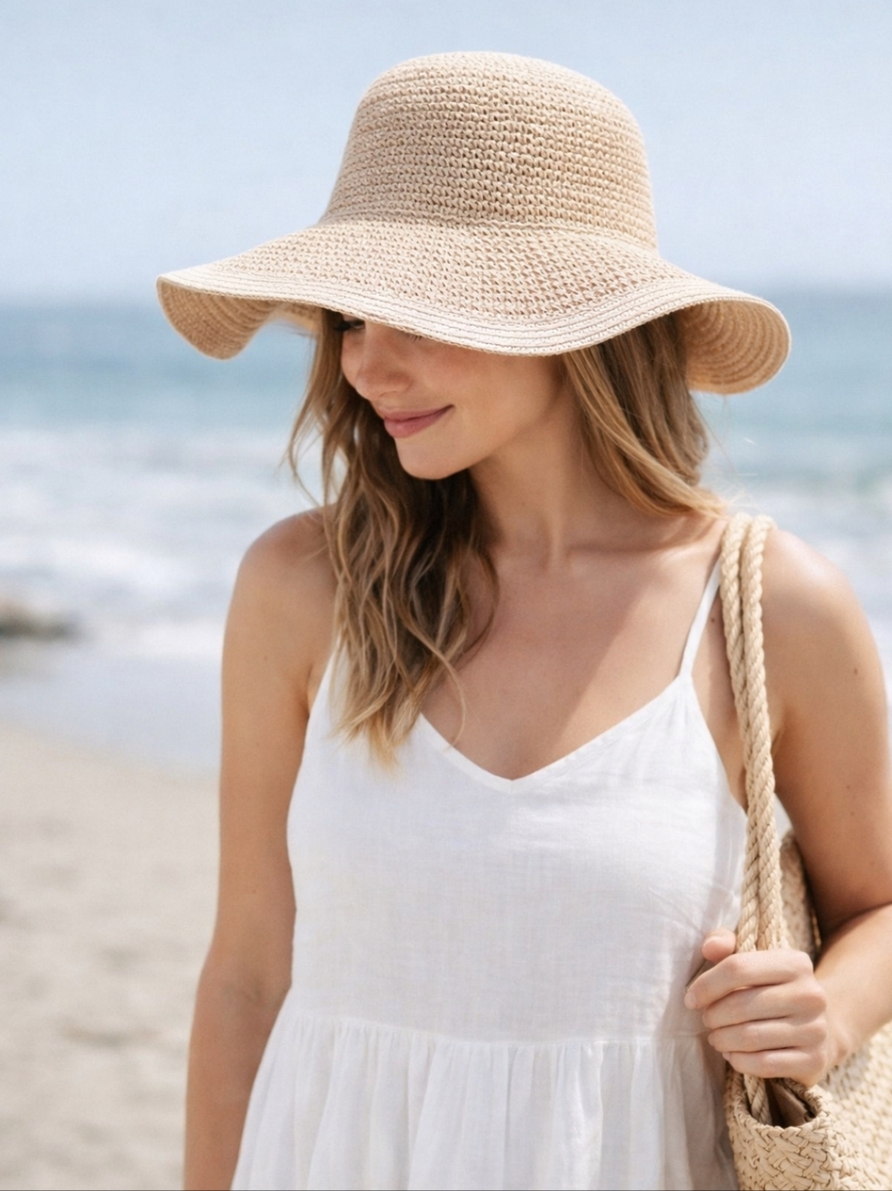 J.Crew Woven Straw Paper Hat Wide Brim Neutral Beige Summer Sun Hat